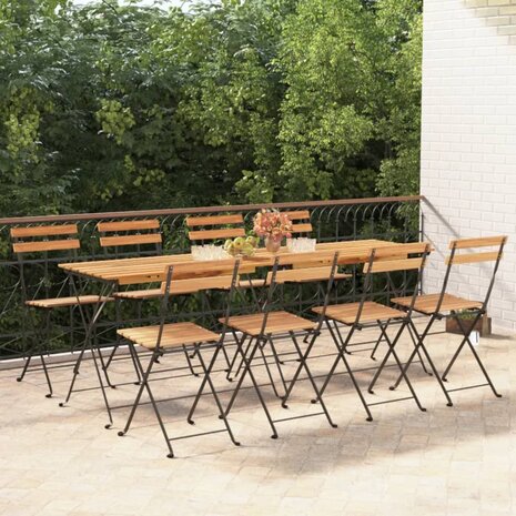 Bistrostoelen 8 st inklapbaar massief teakhout en staal 1