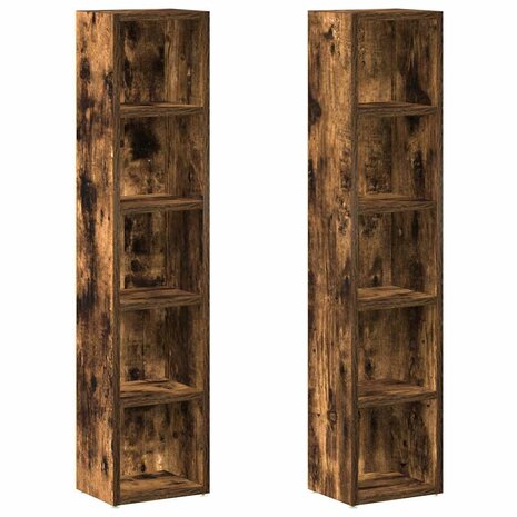 CD-kasten 2 st 21x16x93,5 cm bewerkt hout gerookt eikenkleurig 2