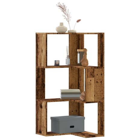 Boekenkast 3-laags hoek 50x50x102 cm bewerkt hout oud houtkleur 1