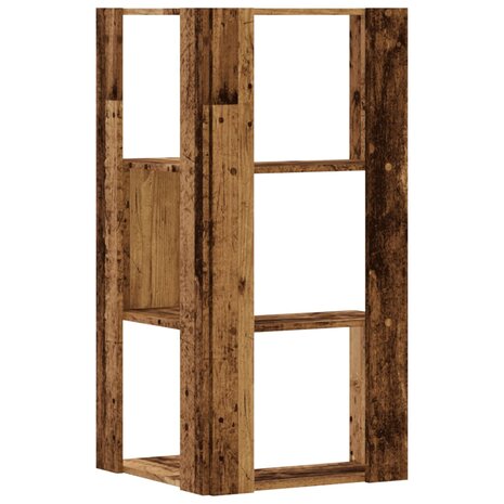 Boekenkast 3-laags hoek 50x50x102 cm bewerkt hout oud houtkleur 6