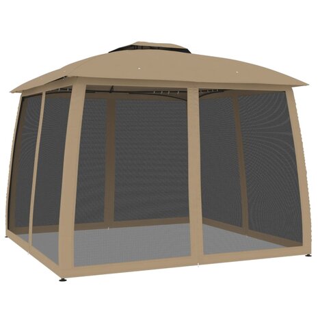 Prieel zijwanden van gaas en dubbel dak 2,93x2,93 m staal taupe 2