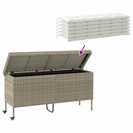 Tuinbox met wielen 160x55x75 cm poly rattan lichtgrijs 7