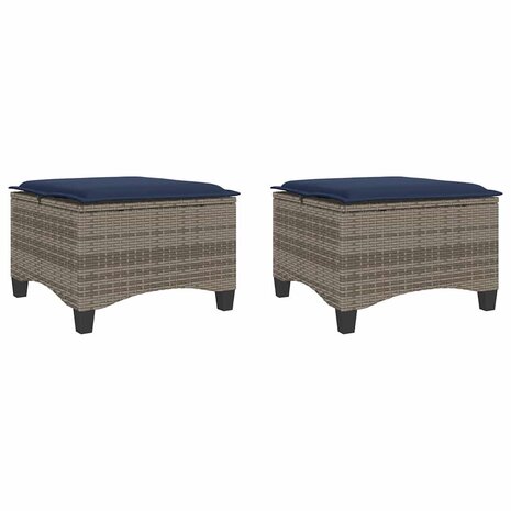 Tuinkrukken met kussens 2 st 55x55x36 cm poly rattan grijs 2