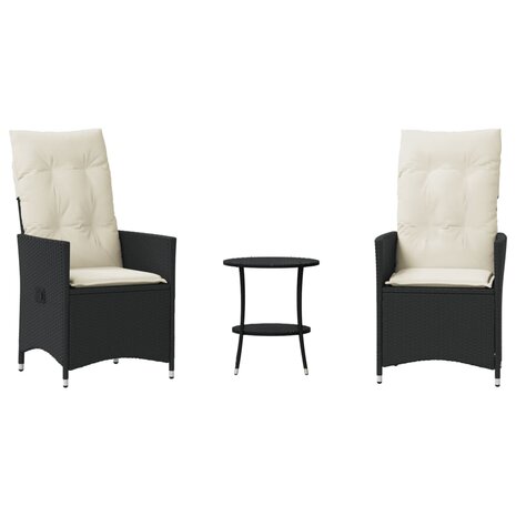 3-delige Bistroset met kussens poly rattan zwart 2