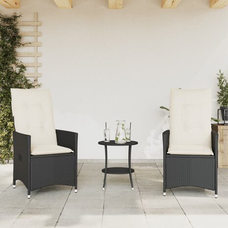 3-delige Bistroset met kussens poly rattan zwart 3