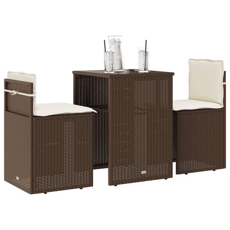 3-delige Bistroset met kussens poly rattan bruin 1