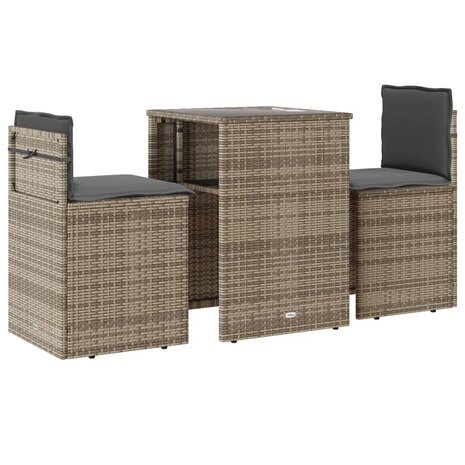 3-delige Bistroset met kussens poly rattan beige 2