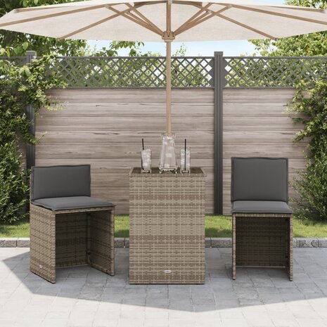 3-delige Bistroset met kussens poly rattan beige 3