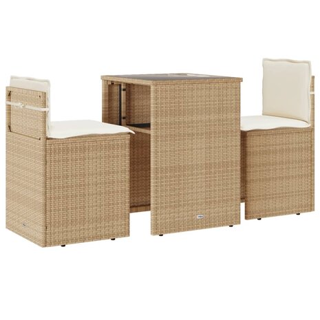 3-delige Bistroset met kussens poly rattan beige 2
