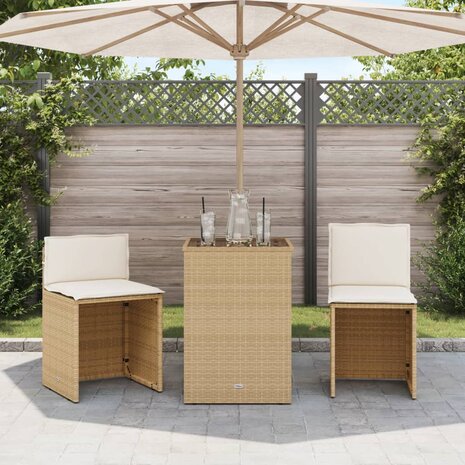 3-delige Bistroset met kussens poly rattan beige 3