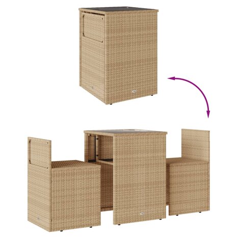 3-delige Bistroset met kussens poly rattan beige 8