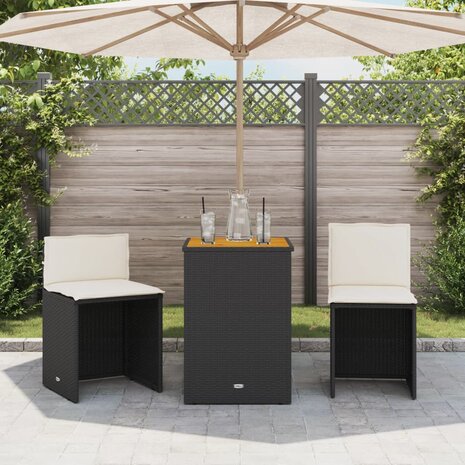 3-delige Bistroset met kussens poly rattan zwart 3
