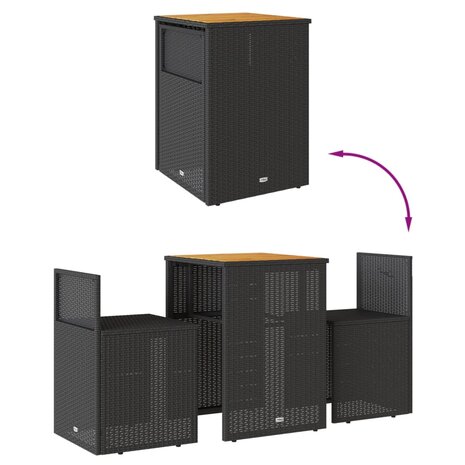 3-delige Bistroset met kussens poly rattan zwart 8