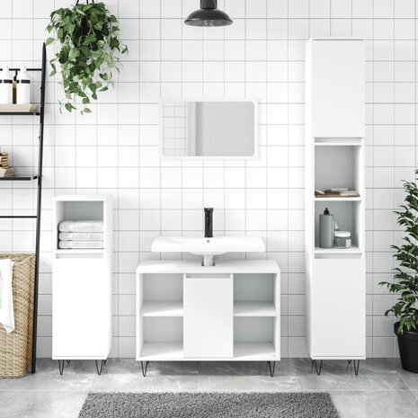 Badkamerkast 30x30x100 cm bewerkt hout wit 1