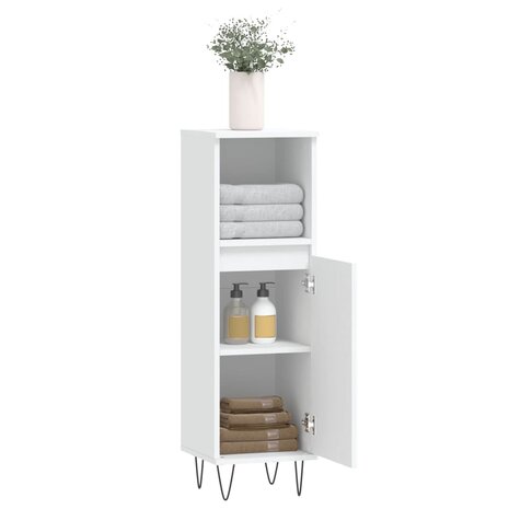 Badkamerkast 30x30x100 cm bewerkt hout wit 4