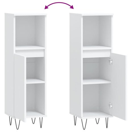 Badkamerkast 30x30x100 cm bewerkt hout wit 9