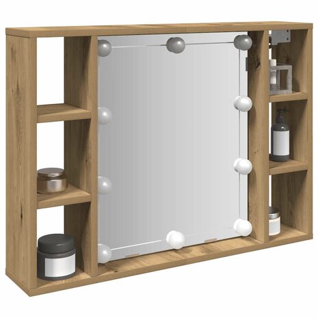 Spiegelkast met LED 76x15x55 cm bewerkt hout artisanaal eiken 1