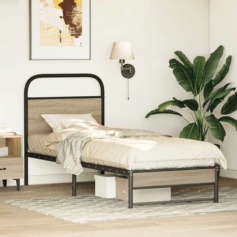 Bedframe zonder matras bewerkt hout gerookt eiken 75x190 cm 4