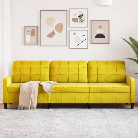 Driezitsbank 210 cm fluweel geel 1