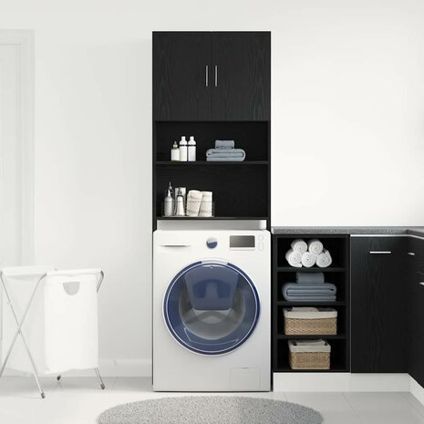 Wasmachinekast 64x24x190 cm spaanplaat zwart eikenkleurig 3