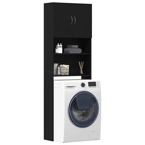 Wasmachinekast 64x24x190 cm spaanplaat zwart eikenkleurig 4