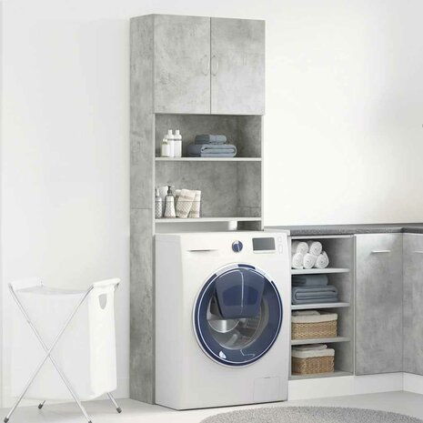 Wasmachinekast 64x24x190 cm bewerkt hout betongrijs 3
