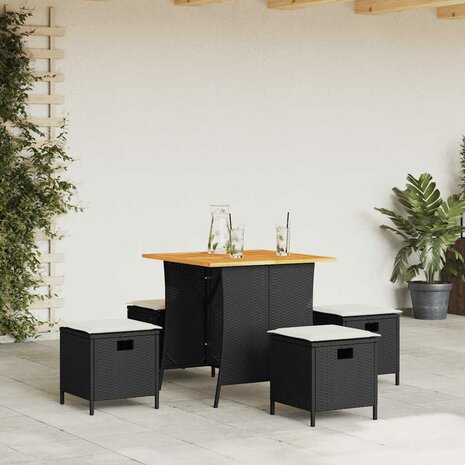5-delige Tuinset met kussens poly rattan zwart 1