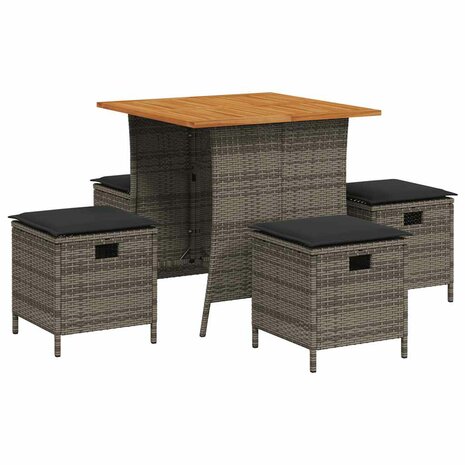 5-delige Tuinset met kussens poly rattan grijs 2