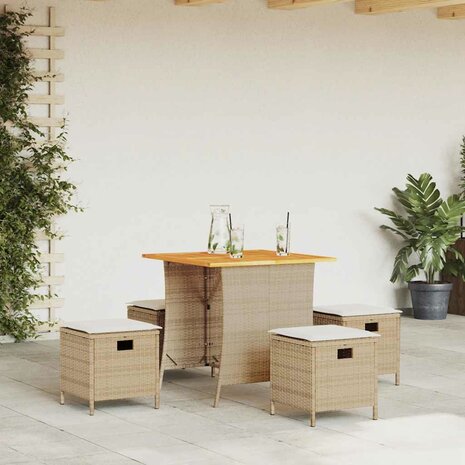 5-delige Tuinset met kussens poly rattan beige 1