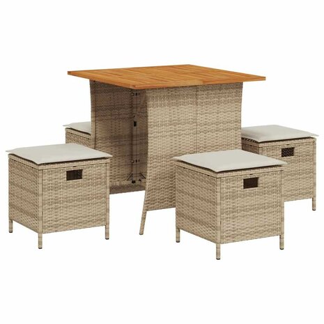 5-delige Tuinset met kussens poly rattan beige 2