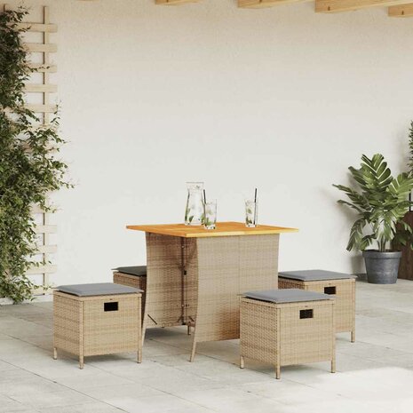 5-delige Tuinset met kussens poly rattan beige 1