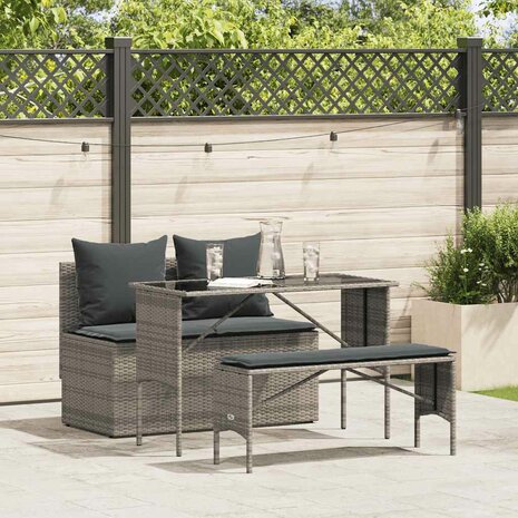 3-delige Tuinset met kussens poly rattan grijs 1