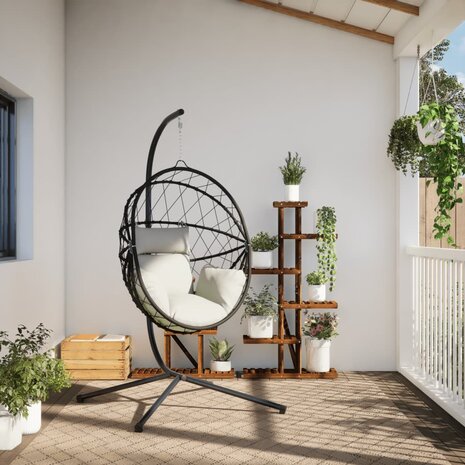 Hangstoel met standaard rattan en staal beige 3