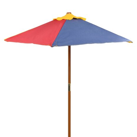 Kinderpicknicktafel met banken en parasol hout meerkleurig 3