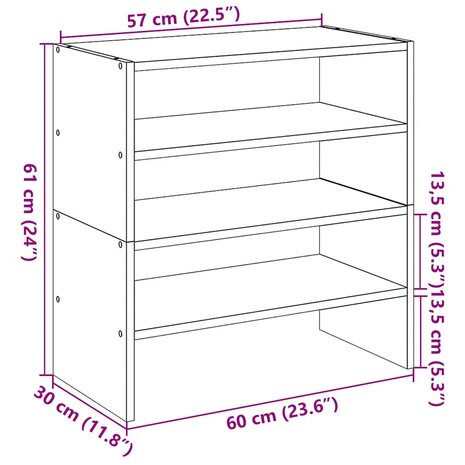 Schoenenrekken 2 st stapelbaar 60x30x30,5 cm gerookt eikenkleur 9