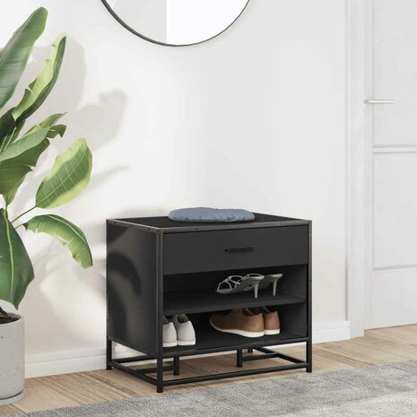 Schoenenbank 60x40x53,5 cm bewerkt hout en metaal zwart 3