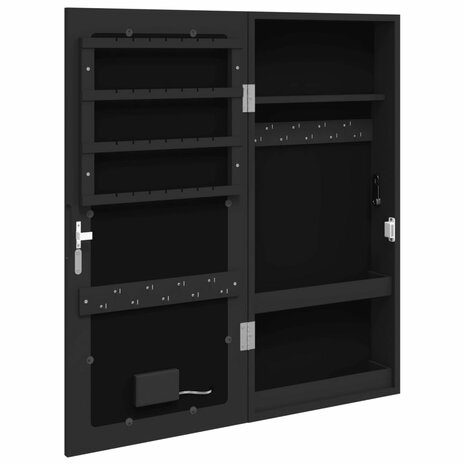 Sieradenkast met spiegel en LED wandgemonteerd zwart 8