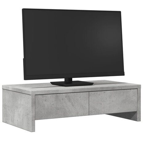 Monitorstandaard met lades 50x27x15 cm bewerkt hout betongrijs 3