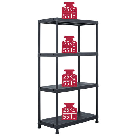 Opbergrek 100 kg 60x30x138 cm kunststof zwart 7