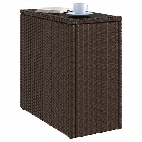 Tuinbijzettafel met glazen blad 58x27,5x55 cm poly rattan bruin 4
