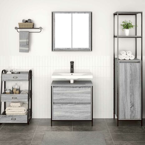 2-delige Badkamermeubelset bewerkt hout grijs sonoma eikenkleur 3