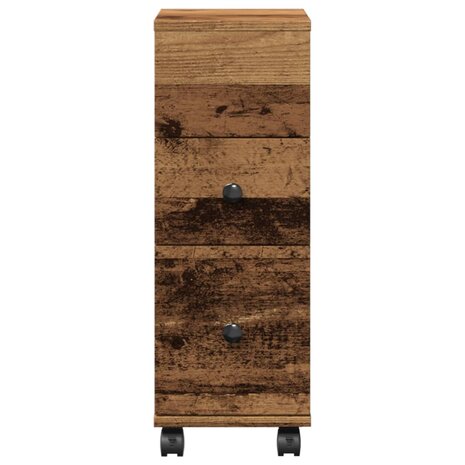 Badkamerkast smal met wielen bewerkt hout oud houtkleurig 4