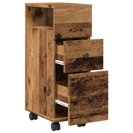 Badkamerkast smal met wielen bewerkt hout oud houtkleurig 7
