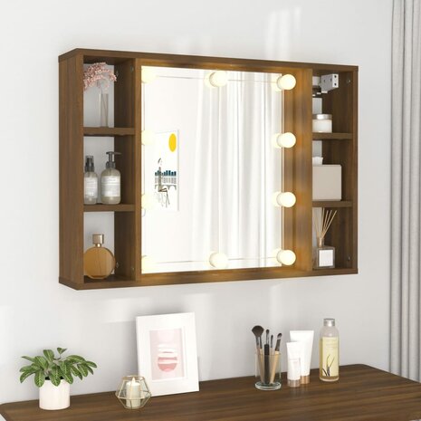Spiegelkast met LED-verlichting 76x15x55 cm bruin eikenkleur 4