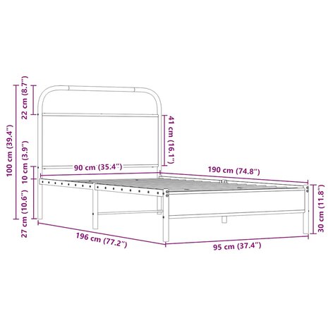 Bedframe zonder matras bewerkt hout sonoma eikenkleur 90x190 cm 9