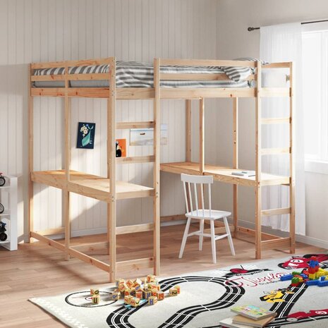 Hoogslaper met bureau en ladder massief grenenhout 160x200 cm 1
