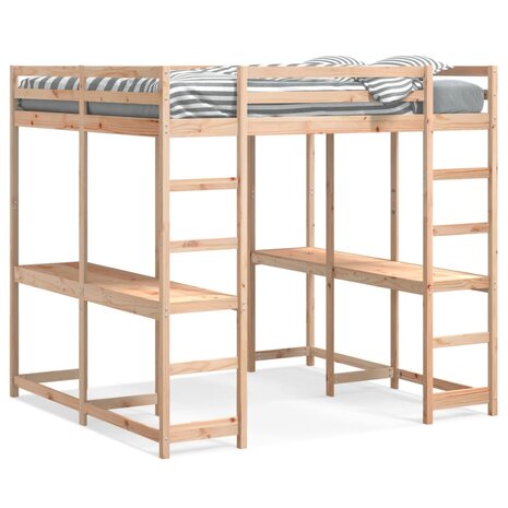 Hoogslaper met bureau en ladder massief grenenhout 160x200 cm 2