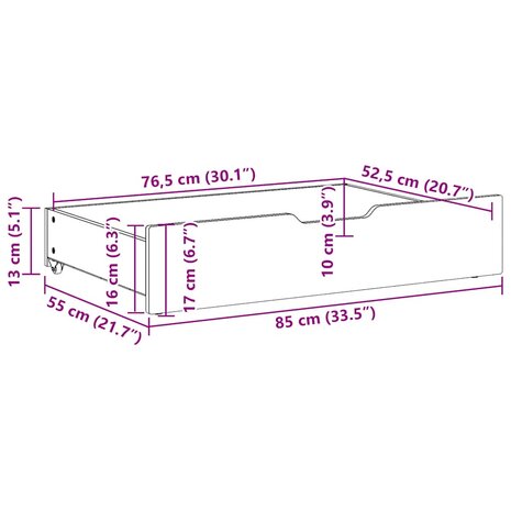 Bedlades 2 st met wieltjes 85x55x17 cm massief grenenhout 8
