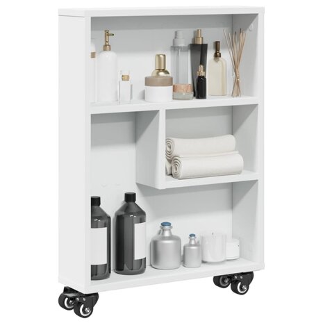 Opbergtrolley smal 48x13x68 cm bewerkt hout wit 1