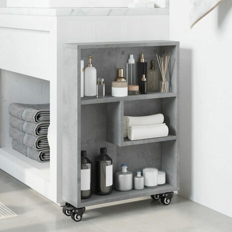 Opbergtrolley smal 48x13x68 cm bewerkt hout betongrijs 3